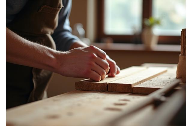 Gros plan sur les mains d'un artisan local travaillant le bois dans un atelier