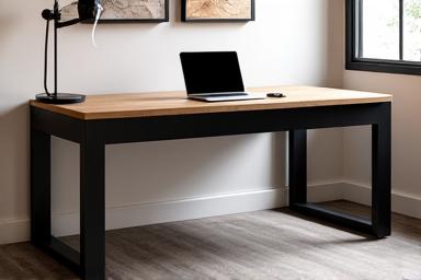 Bureau d'angle avec plateau en chêne et pieds en acier