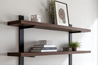 Étagère murale moderne en bois et métal noir