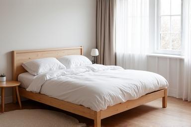 Lit double minimaliste en bois de bouleau clair