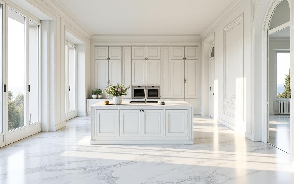 Cucina classica bianca in una villa sul Lago di Como.